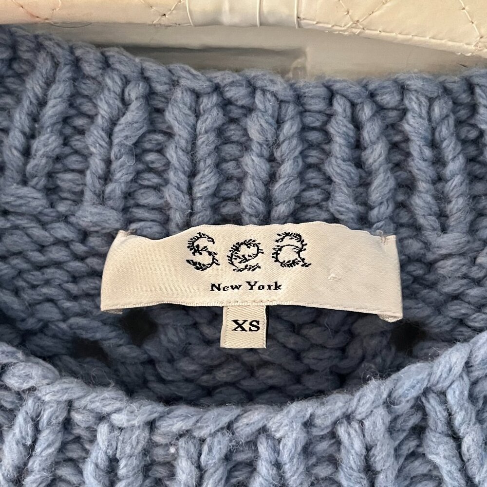 Sea New York Blue Knit Sweater with White Lace Sleeves - Picture 2 of 2